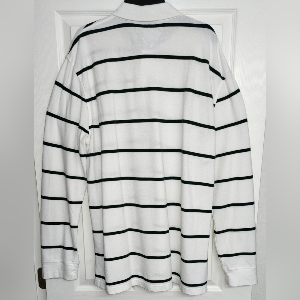 Tommy Hilfiger Men's White/Green Striped Long Sleeve Polo Shirt. - Picture 5 of 10